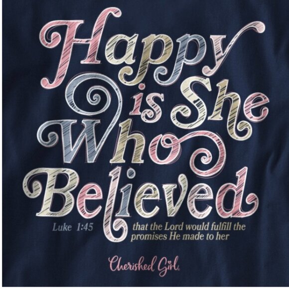 Kerusso Cherished Girl Women's Long Sleeve T-Shirt - "Happy Is She" - NEW - Picture 2 of 5